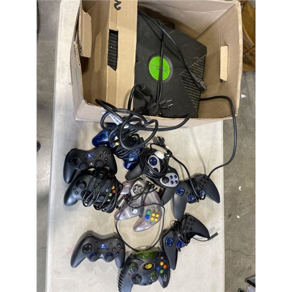BOX OF ASSORTED XBOX CONTROLLERS
