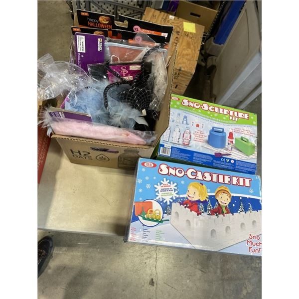 COSTUMES AND PARTY DECOR, AND 2 SNOW SCULPTURE KITS