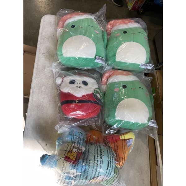 THREE 10" MARITZA SQUISHMALLOWS, ONE 8" JACK SKELLINGTON SQUISHMELLOW, AND THREE POKEMON PLUSHIES (C