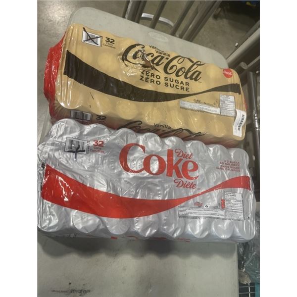 2 FLATS OF 32 CANS OF SODA - COCA COLA ZERO SUGAR VANILLA , AND DIET COCA-COLA, MAY BE MISSING SOME 