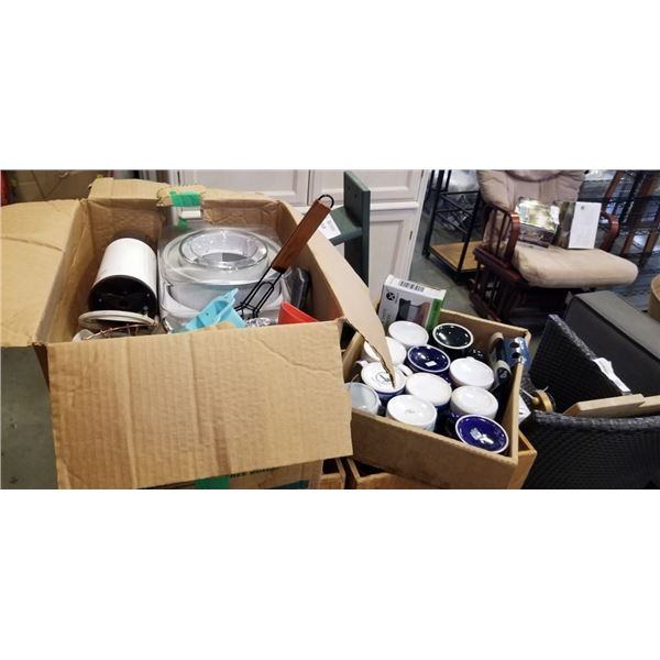 ICE CREAM MAKER, COFFEE MUGS,KITCHEN AND HOUSEHOLD ITEMS, 2 BOX LOT