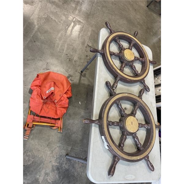 2 PROP BOAT STEERING WHEELS AND WORLD FAMOUS THE EVEREST BACKPACK