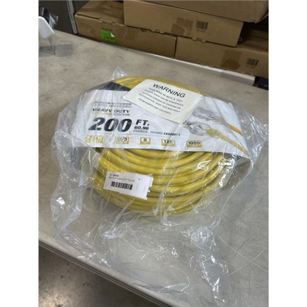 HEAVY DUTY LIGHTED 200 FT YELLOW EXTENSION CORD. 12AWG/3C