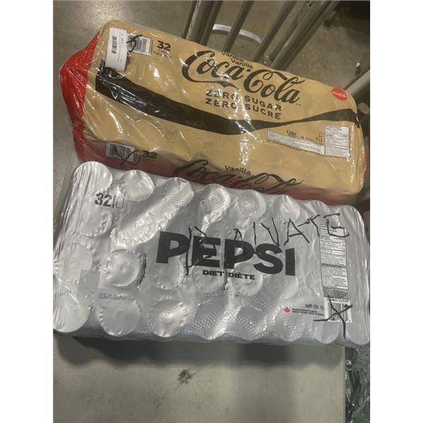 2 FLATS OF 32 CANS OF SODA - COCA COLA ZERO SUGAR VANILLA , AND DIET PEPSI, MAY BE MISSING SOME CANS
