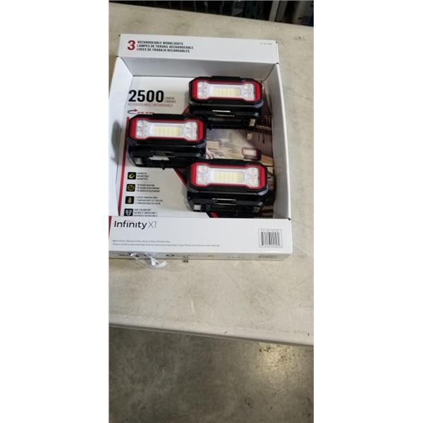 3 NEW INFINITY X1 RECHARGABLE WORKLIGHTS. 2500 LUMENS