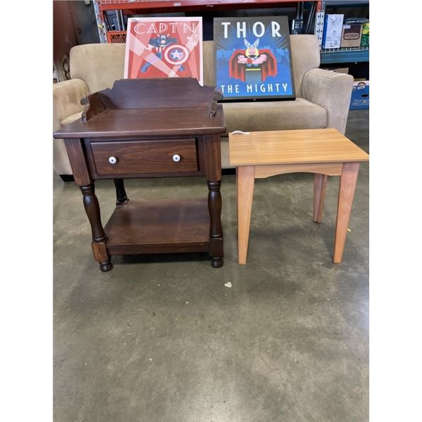 PINE END TABLE WITH DRAWER AND SIDE TABLE