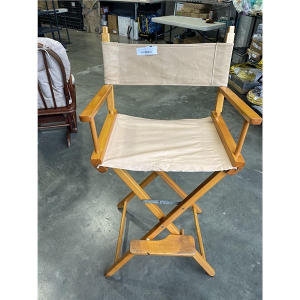WOODEN DIRECTOR'S CHAIR WITH TAN CANVAS SEAT & BACKREST