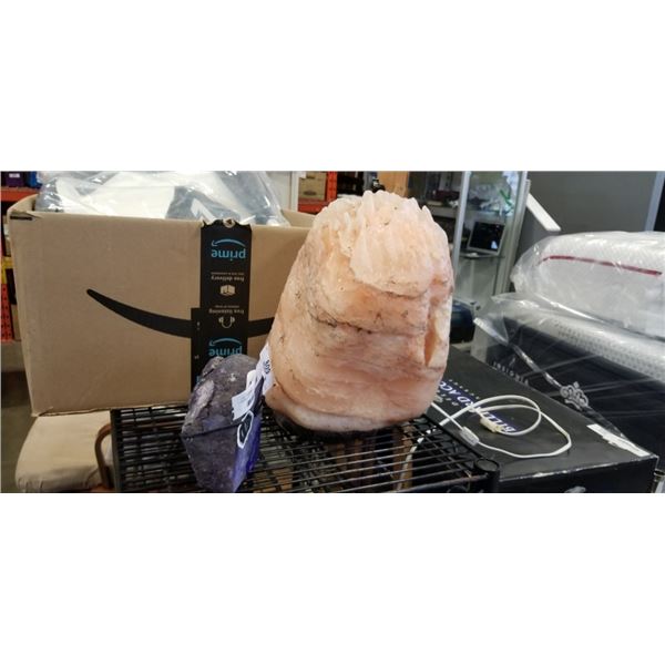 BRAZILIAN AGATE STONE AND LARGE HIMALAYAN SALT LAMP
