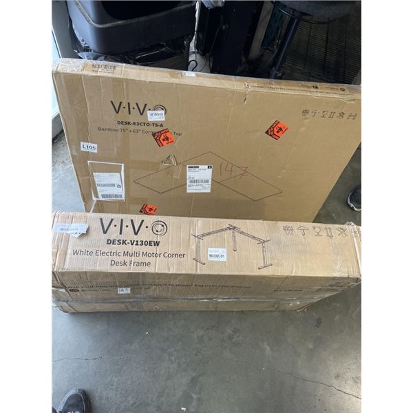 VIVO WHITE ELCTRIC MULTI MOTOR CORNER DESK FRAME AND VIVO BAMBOO 75" X 63" CORNER TABLE TOP