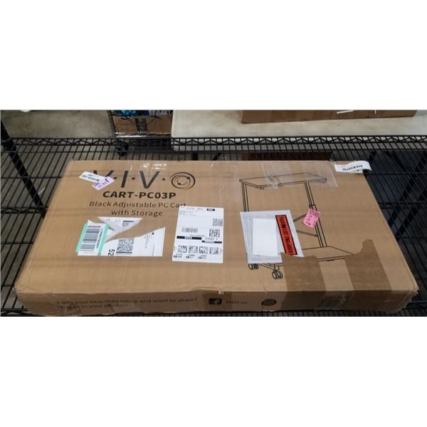 VIVO BLACK ADJUSTABLE PC CART WITH STORAGE
