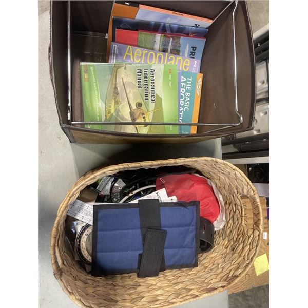 BASKET AND BOX OF FLIGHT AND NAUTICAL PARAPHERNALIA