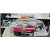 Image 1 : TOTE AND BOX OF ASORTE DHOUSEHOLKD AND HARDWARE, TAPE ETC