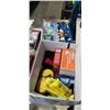 Image 3 : TOTE AND BOX OF ASORTE DHOUSEHOLKD AND HARDWARE, TAPE ETC