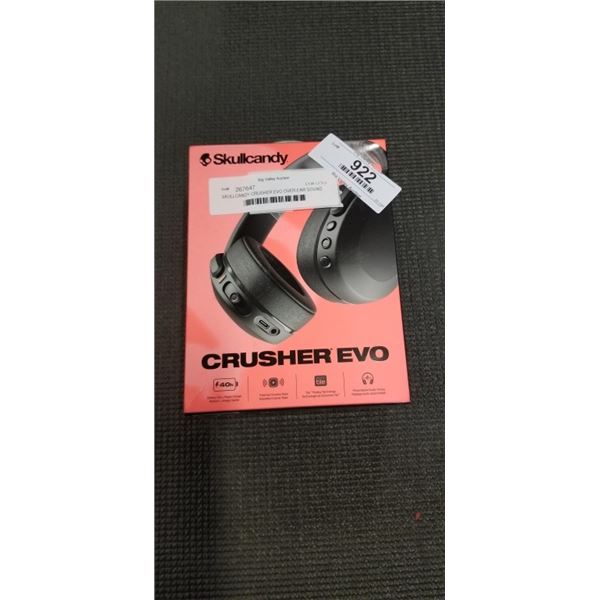 SKULLCANDY CRUSHER EVO OVER-EAR SOUND ISOLATING BLUETOOTH HEADPHONES - TESTED WORKING, RETAIL $199