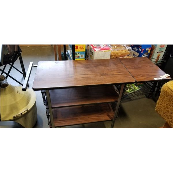 ROLLING METAL CART WITH BASKET SHELVES AND EXTENDABLE TABLE TOP
