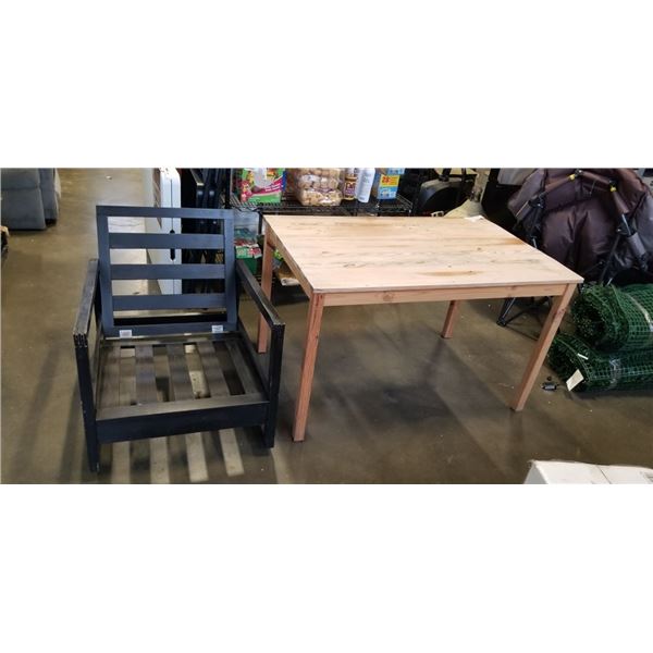 PINE IKEA DINETTE TABLE, AND RECLINING ROCKER DECK CHAIR