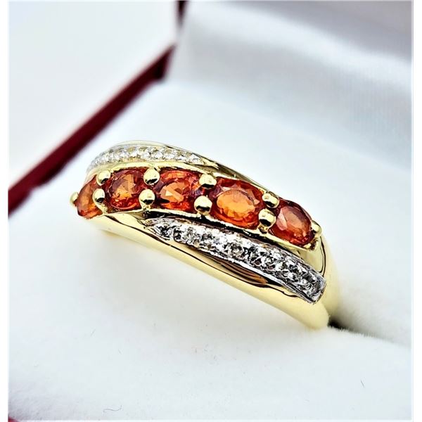 GOLD PLATED STERLING SILVER NATURAL ORANGE SAPPHIRE WITH WHITE SAPPHIRE RING, SIZE 7, W/A $750.00. S
