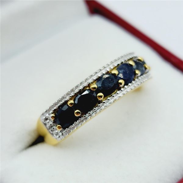 GOLD PLATED STERLING SILVER NATURAL BLUE SAPPHIRE WITH WHITE SAPPHIRE RING, SIZE 7, W/A $650.00. SAP