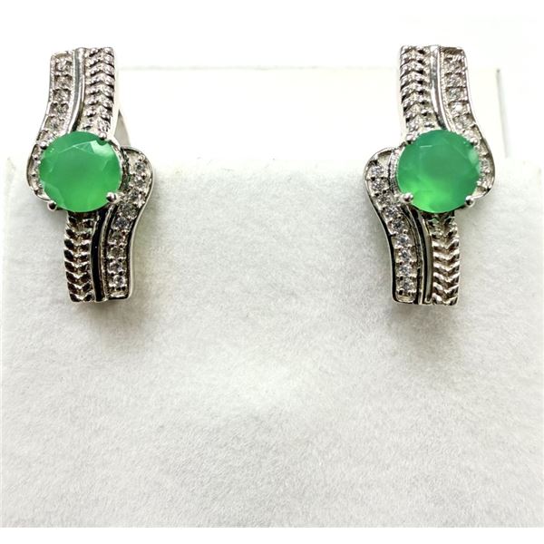 STERLING SILVER NATURAL GREEN ONYX WITH CZ EARRINGS, W/A $400.00.