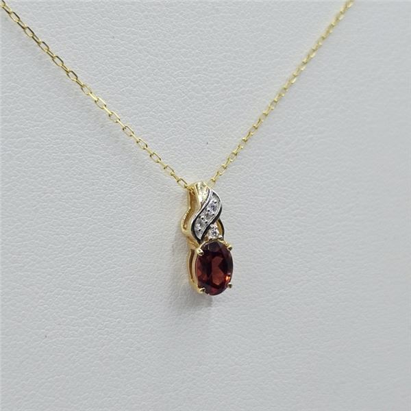 GOLD PLATED STERLING SILVER NATURAL GARNET AND CZ PENDANT WITH BRASS GOLD PLATED CHAIN, W/A $550.00.