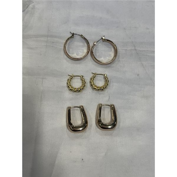3 PAIRS OF GOLD TONE HUGGIE EARRINGS