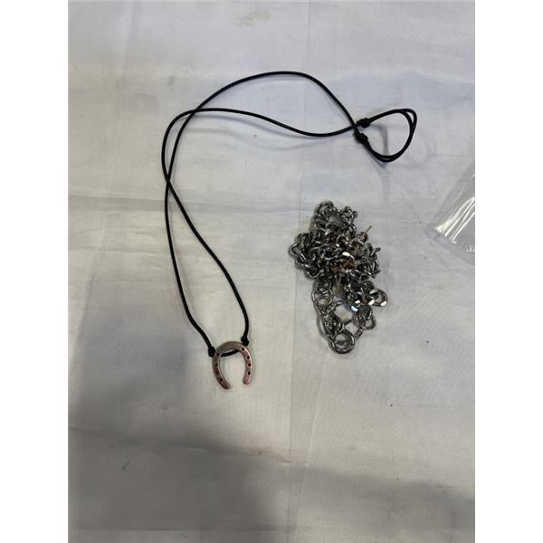 LARRGE HEAVY CHAIN AND HORSESHOE PENDANT ON CORD NECKLACE
