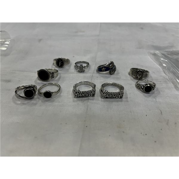 ASSORTED SILVER TONE RINGS