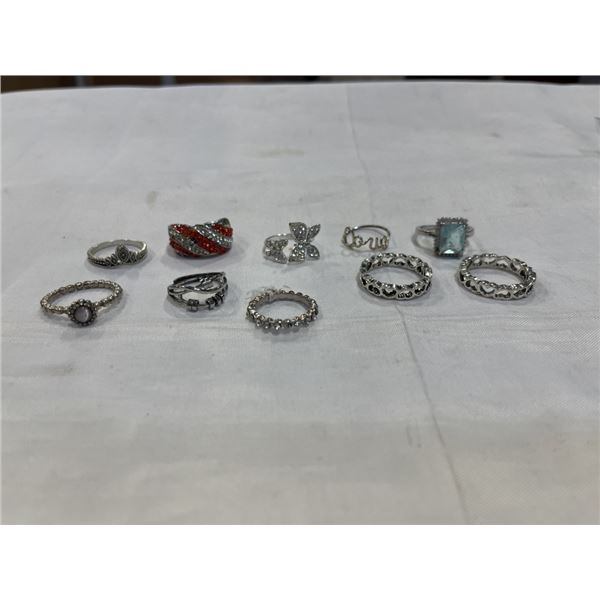 ASSORTED SILVER TONE RINGS, CONTAINS REAL SILVER
