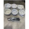 Image 1 : 6 OVEN TO TABLE KITCHENWARE WITH TO GO LIDS AND PACK OF TONGS