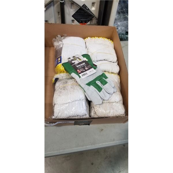 4 NEW PACKS POWER FIST (12 PAIRS PER PACK) LARGE COTTON LINER GLOVES, AND NEW LARGE WATSON GLOVES