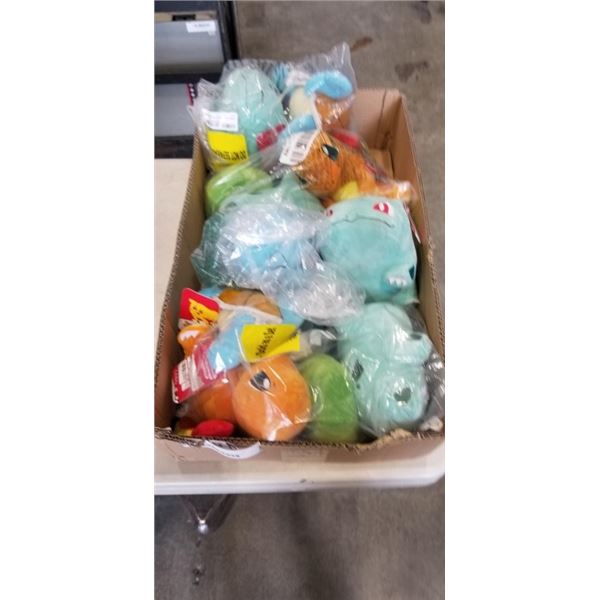 TRAY OF POKEMON PLUSHIES INCLUDING SQUIRTLE, CHARMANDER AND BULBASAUR