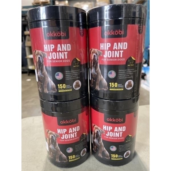 4 NEW OKKOBI HIP AND JOINT FOR SENIOR DOGS. BEEF FLAVOR. 150 SOFT CHEWS. EXP OCT 2027