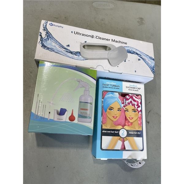 KUNPHY ULTRASONIC CLEANER MACHINE, EAR WAX REMOVAL TOOL, AND SPA SAVVY MICROFIBER TWIST TURBAN