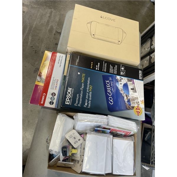 TRAY OF PHOTO PAPER AND INK CARTRIDGES