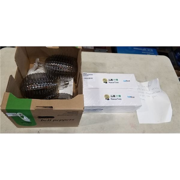 3 PCS MOLNART LED BULB E27 160 LUMEN BALLOON - SHAPED, AND 2 NEW LASER TONER CARTRIDGES