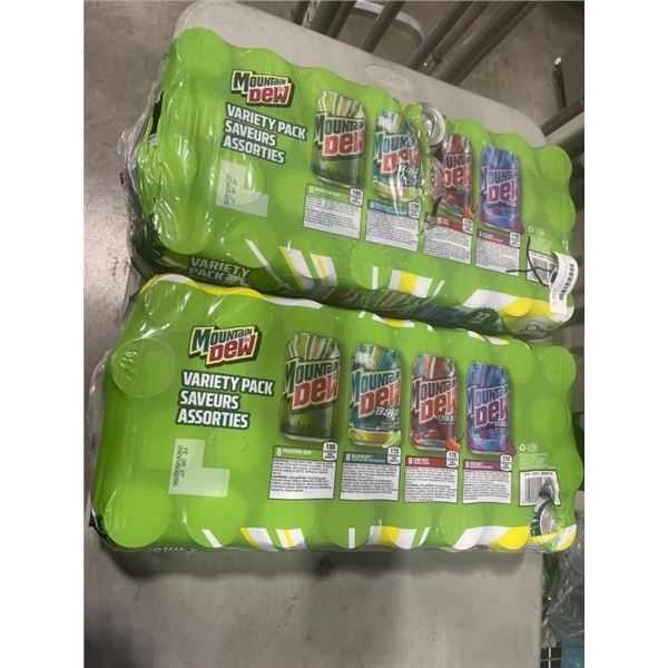 2 FLATS OF 32 CANS OF SODA - MOUNTAIN DEW VARIETY PACKS, MAY BE MISSING SOME CANS