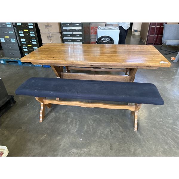 VINTAGE WALNUT FARMHOUSE TABLE AND 2 BENCHES