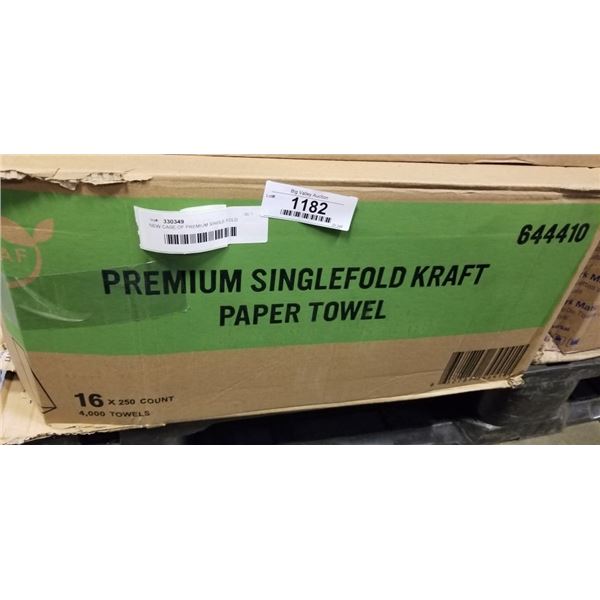 NEW CASE OF PREMIUM SINGLE FOLD KRAFT PAPER TOWELS, 4000 PER CASE