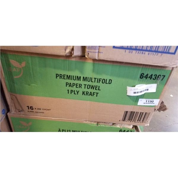 NEW CASE OF PREMIUM MULTI FOLD KRAFT PAPER TOWELS, 4000 PER CASE
