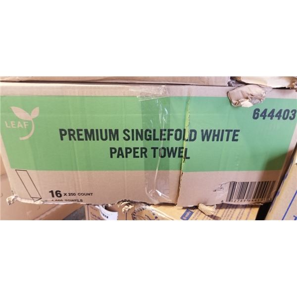 NEW CASE OF PREMIUM SINGLEFOLD WHITE PAPER TOWELS, 4000 PER CASE