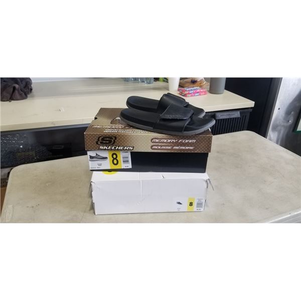 SKECHERS MENS BLACK MEMORY FOAM SHOES. SIZE 8 US, AND ALDO MENS BLACK SHOES. SIZE 8 US, AND PAIR OF 