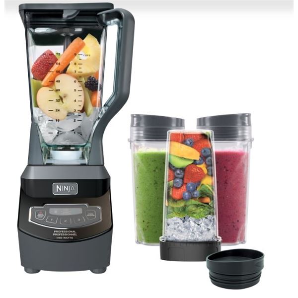 NINJA PROFESSIONAL 2.1L 1100W COUNTERTOP BLENDER W/ NINJA CUPS - TESTED WORKING, RETAIL $229