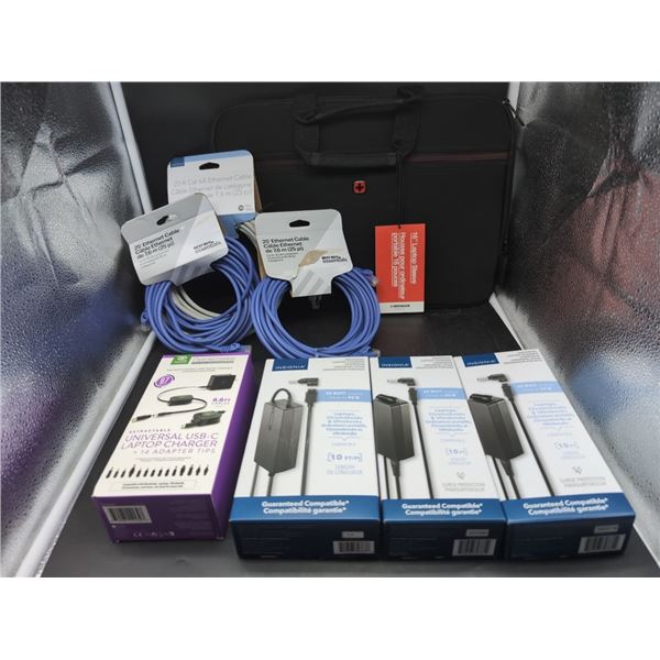 BOXED UNIVERSAL LAPTOP CHARGER AND ELECTRONIC ACCESSORIES