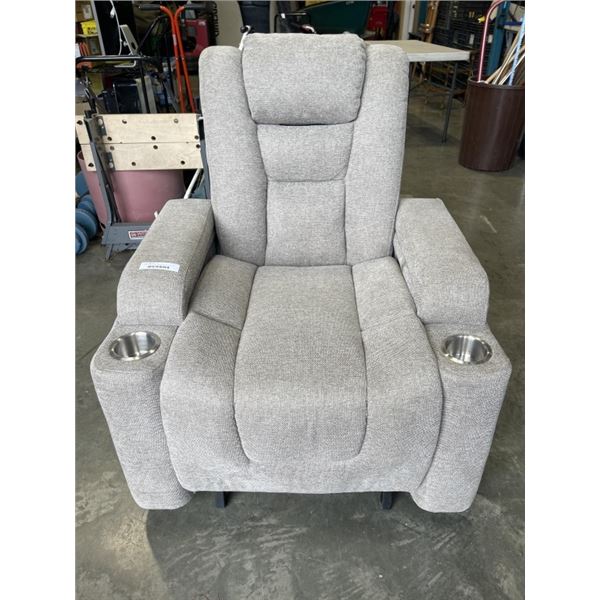 GREY CHAIR W/ CUP HOLDERS