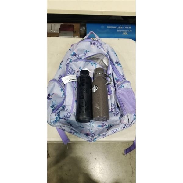 ROOTS BACKPACK WITH 2 STARBUCKS TRAVEL BOTTLES