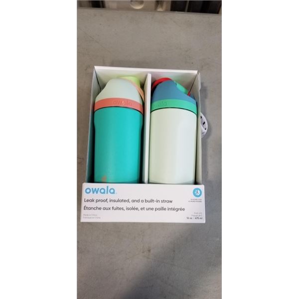 2 NEW OWALA LEAK PROOF, INSULATED WATER BOTTLES WITH BUILT IN STRAWS