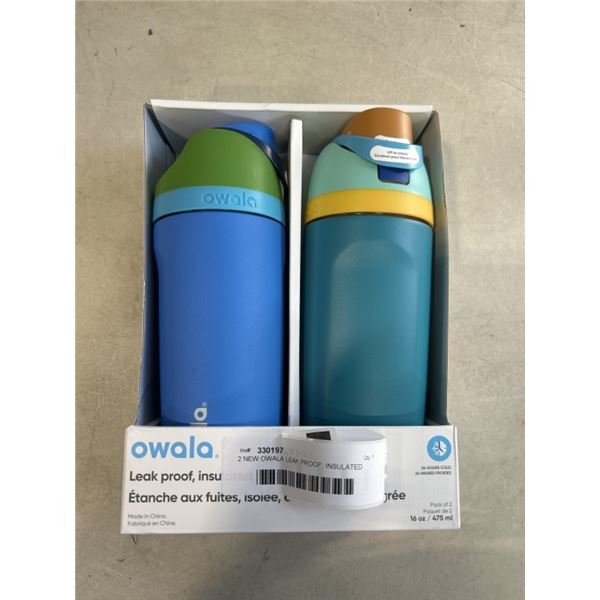 2 NEW OWALA LEAK PROOF, INSULATED WATER BOTTLES WITH BUILT IN STRAWS