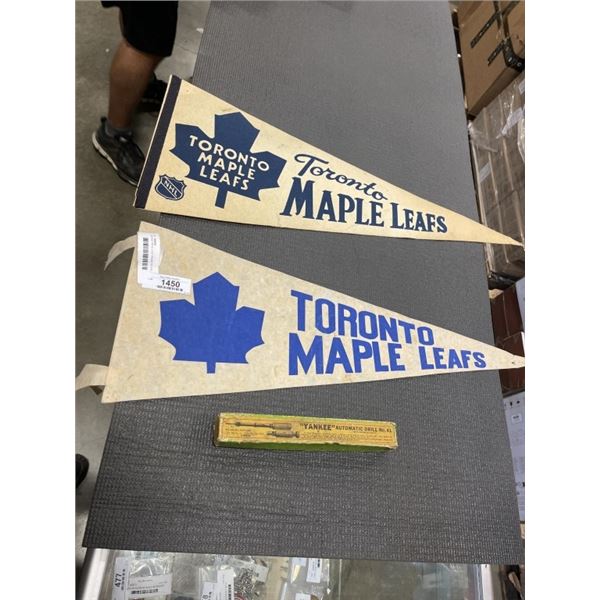 2 VINTAGE MAPLE LEAF PENANTS AND ANTIQUE YANKEE AUTOMATIC DRILL