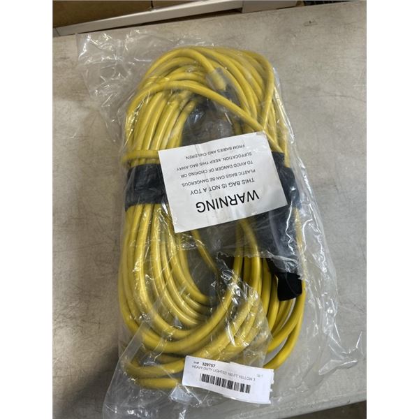 HEAVY DUTY LIGHTED 100 FT YELLOW 3 OUTLET EXTENSION CORD. 12AWG/3C