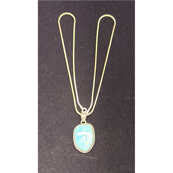 SILVER CHAIN (23") WITH SILVER PENDANT SET WITH BLUE STONE (28.8G)